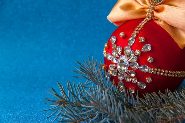 Bola Vermelha Strass Para Decoração Árvore Natal — Fotografia de Stock