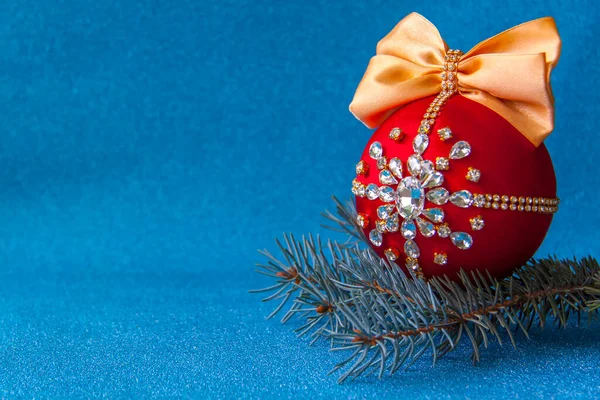 Bola Vermelha Strass Para Decoração Árvore Natal — Fotografia de Stock