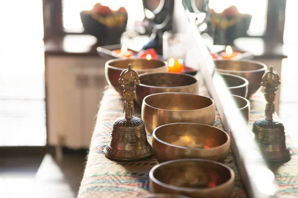 Tillbehör För Ljud Massage Tibetanska Singing Bowls Behandling — Stockfoto