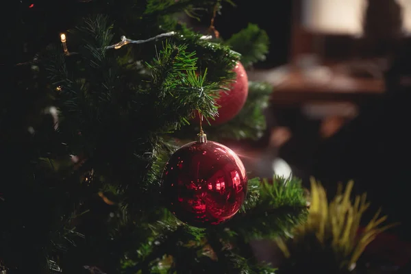 Decoração Árvore Natal Iluminação Bokeh Café — Fotografia de Stock