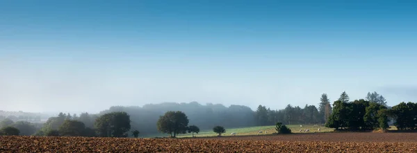 Venkovská Krajina Středního Bretaně Časném Mlhavém Letním Ránu Francii — Stock fotografie