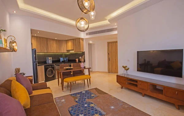 Design Interiores Apartamento Luxo Sala Estar Com Cozinha — Fotografia de Stock