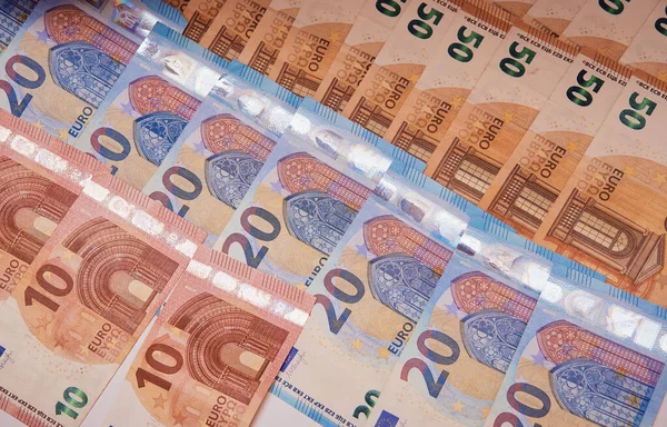 Scattered Euro Currency Banknotes Closeup View — Stock Photo, Image