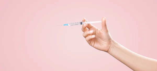 Hand Holding Syringe Vaccine Corona Virus — ストック写真