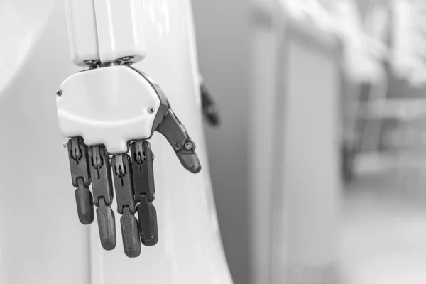 Svart Och Vitt Foto Handen Humanoid Robot — Stockfoto