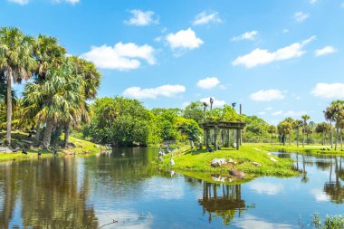 Florida, Abd - 19 Eylül 2019: Lion Country Safari, West Palm Beach Florida'daki parkta. Kafessiz hayvan hayvanat bahçesinde hayvanların yanında araba sürmek