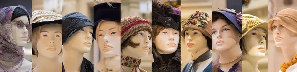 stock image mannequins wearing hats and scarfs