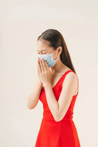 Kobieta Choroba Maska Ochronna Pojęcie Gorączka — Zdjęcie stockowe