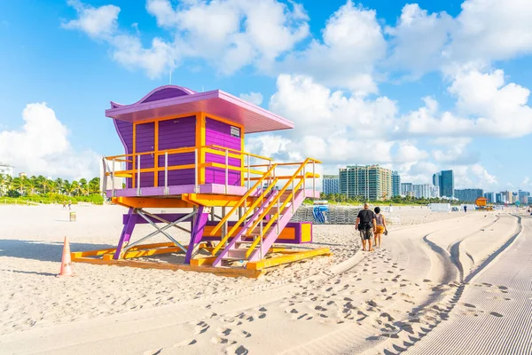 Miami Septiembre 2019 Playa Sur Miami Con Cabaña Salvavidas Estilo — Foto de Stock