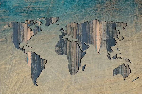 Elnagyolt Fából Készült Töltelékkel Világtérképet — Stock Fotó