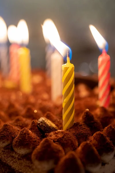 Festive Background Burning Candles Cake — Foto Stock