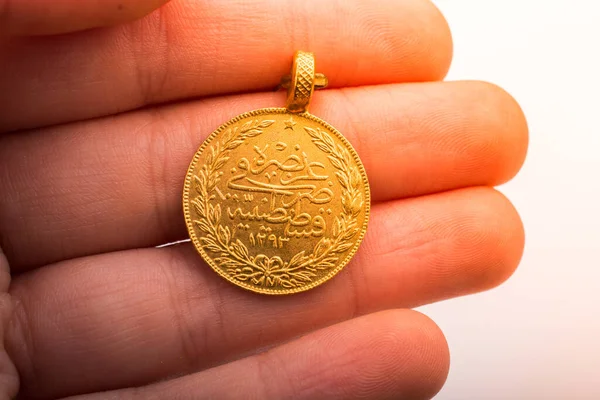 Turkish Ottoman Style Gold Coin Hand — Stock Photo, Image