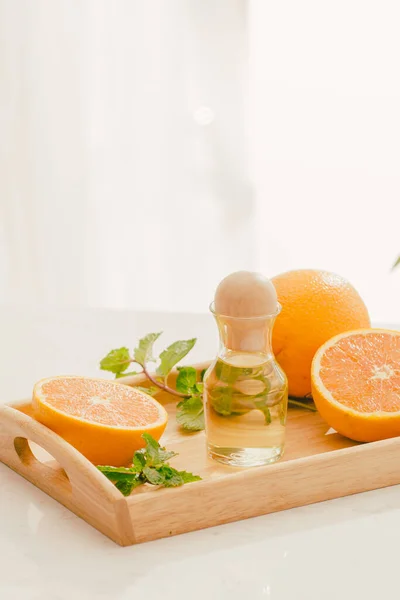 Citrusvruchten Vitamine Serum Olie Schoonheidsverzorging Aging Natuurlijke Cosmetica Essentie Aromatherapie — Stockfoto