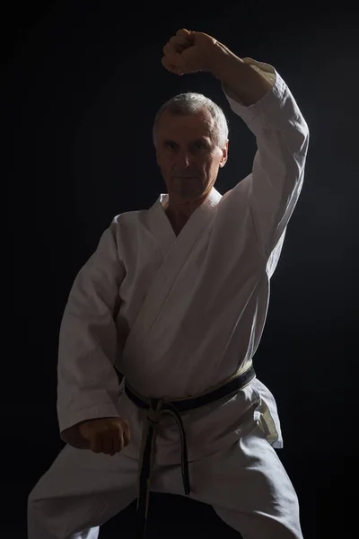 Uomo Anziano Che Pratica Karate — Foto Stock
