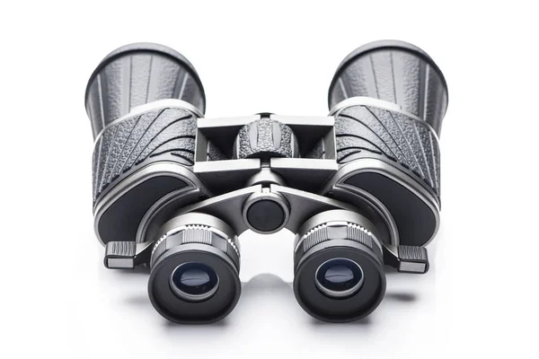 Single Black Pair Binoculars Isolated White Background — Stok fotoğraf