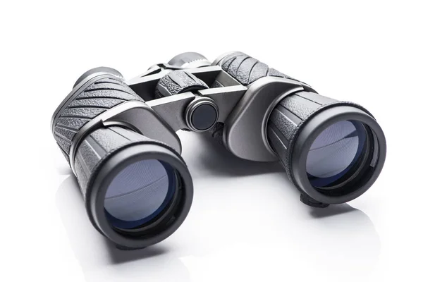 Single Black Pair Binoculars Isolated White Background — Foto Stock