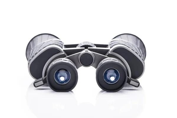Single Black Pair Binoculars Isolated White Background — Stock fotografie