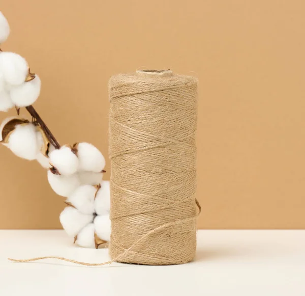 Reel Brown Rope White Table Packing Material — Stock Photo, Image