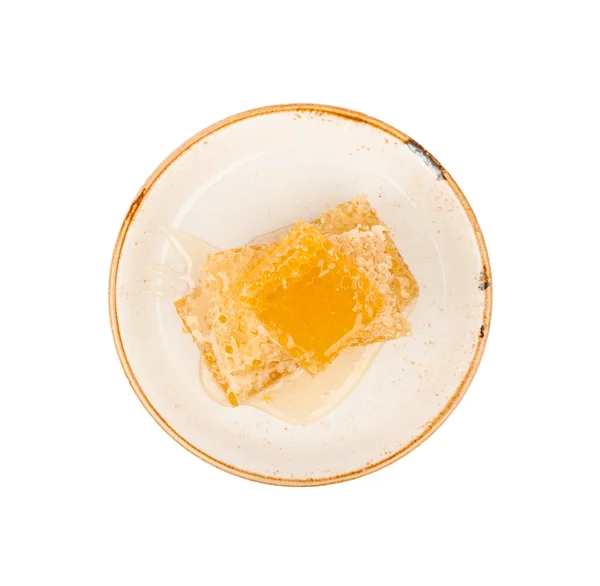 Cut Comb Honey Plate Isolated — Stock Photo, Image