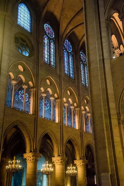 Cathedrale Notre Dame Paris Vertical Crop Stained Glass Windows — Stock Photo, Image
