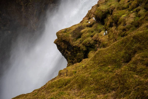 Cascata Islandese Gigante Dalla Cima Una Scogliera Muscolosa — Foto Stock