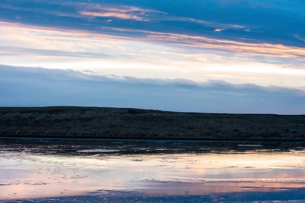 Iceland Landscape Blue Sky Clouds Reflected Water — Zdjęcie stockowe