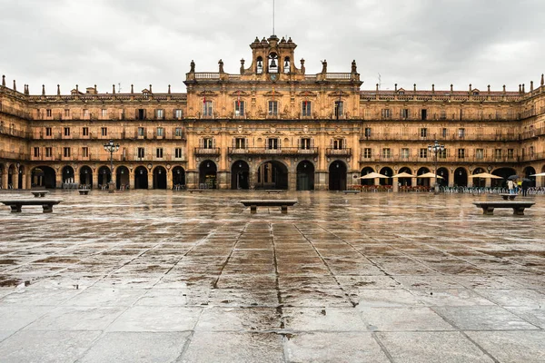 Hlavní Náměstí Deštivých Dnech Salamanca Kastilie Lev — Stock fotografie