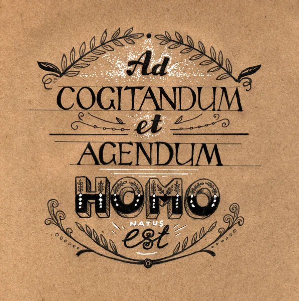 Latin Sentence Human Born Think Act Hand Drawn Lettering Composition — Stock Fotó