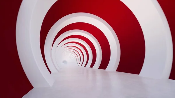 Modern Red White Futuristic Modern Architecture Corridor Building Interior Render — Stock Photo, Image