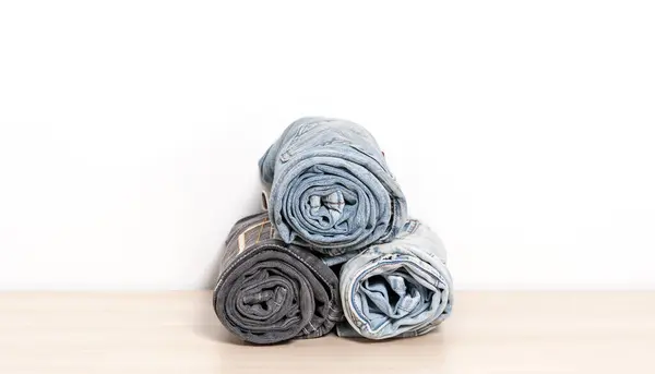 Stack Jeans White Background — Stock Photo, Image