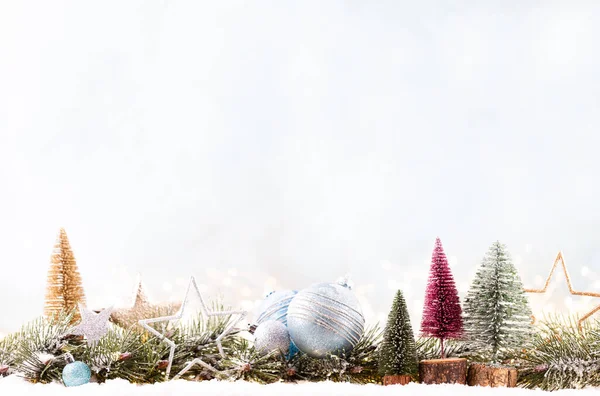 Christmas Ornament String Lights Blue Background — Zdjęcie stockowe