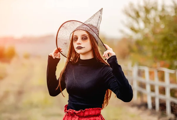 Portrait Teenage Girl Witch Hat — Stock Photo, Image