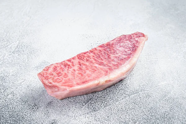 Wagyu Rump Sirloin Stek Kobe Nötkött Kött Vit Bakgrund Ovanifrån — Stockfoto