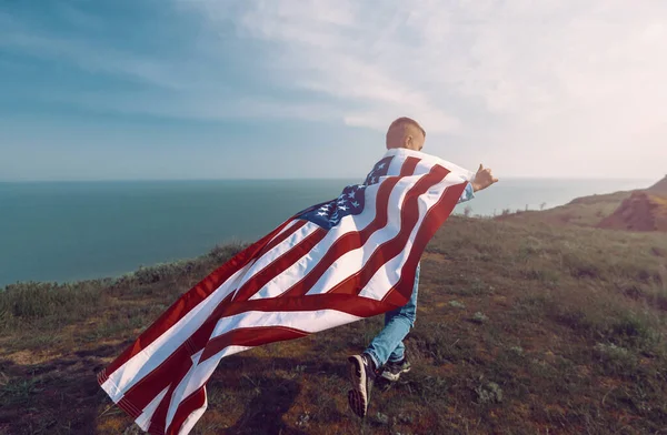Teen Boy American Flag — Stock Photo, Image