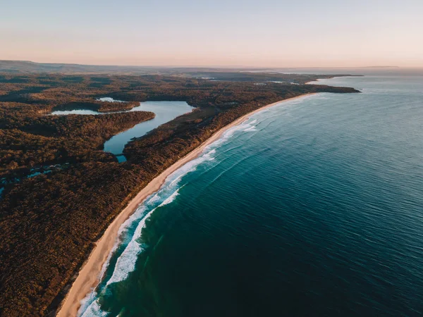 Aerial Photo Beach Lake Tabourie Beach Australia — Fotografia de Stock