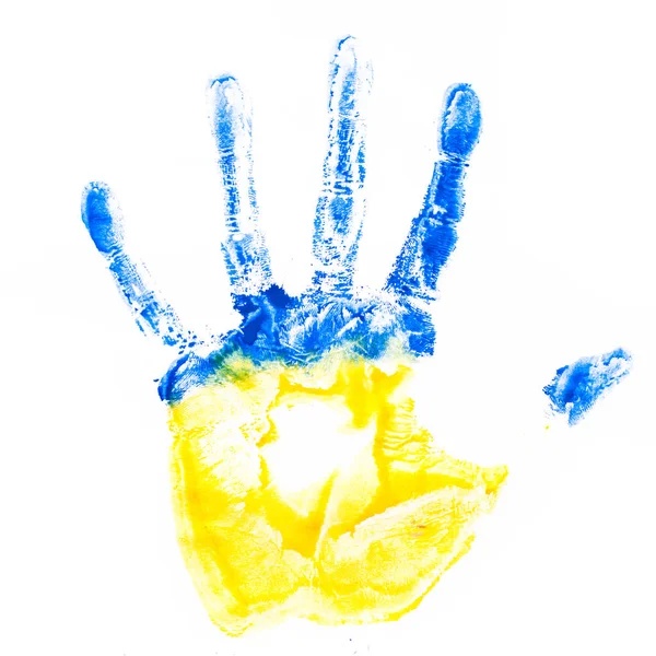 Child Hand Imprint Ukraine Colors — Stock Photo, Image