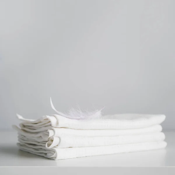 Front View Stacked White Towels — Stock Photo, Image