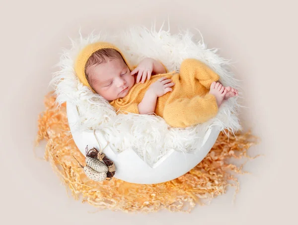 Cute Newborn Lying Egg Cradle — Stock Photo, Image