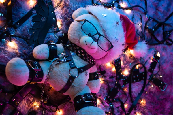 Bear Santa Claus Hat Christmas Gift Bdsm Games Sex Shop — Stock Photo, Image