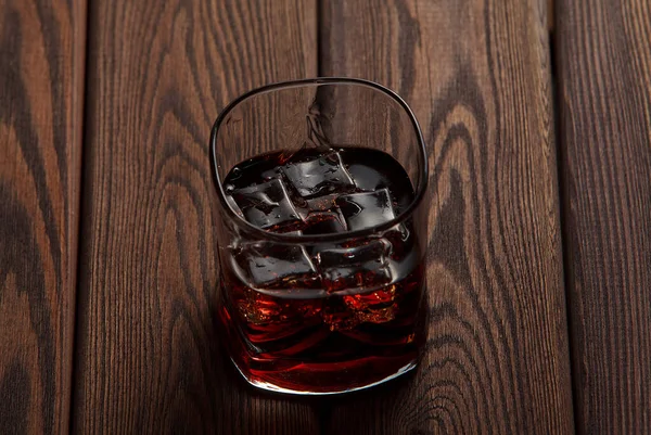 Whiskey Glass Ice Dark Wooden Background — Stock Photo, Image