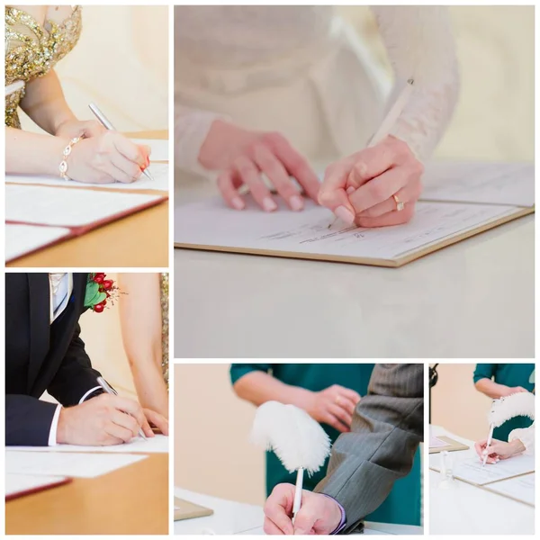 Hochzeitsanmeldung Braut Und Bräutigam Tragen Sich Ins Registerbuch Ein — Stockfoto