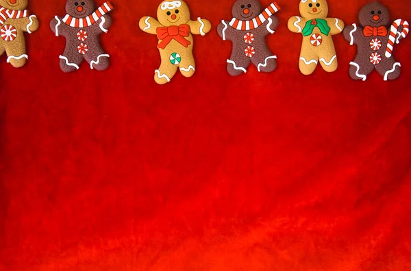 Χριστουγεννιάτικο Φαγητό Μπισκότα Μελόψωμο Χριστουγεννιάτικο Σκηνικό Χριστούγεννα Κόκκινο Φόντο Top — Φωτογραφία Αρχείου