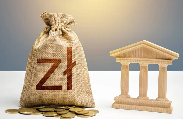 Saco Dinheiro Zloty Polonês Edifício Banco Governo Orçamento Sistema Financeiro — Fotografia de Stock