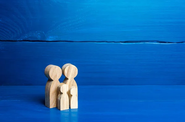 Family Figures Parents Kids Blue Background Family Values Health Adoption — Stock Photo, Image