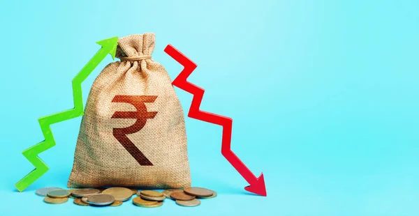 Indiai Rúpia Pénzeszsák Két Nyílvessző Profitveszteségből Jövedelmi Kiadások Betét Hitel — Stock Fotó