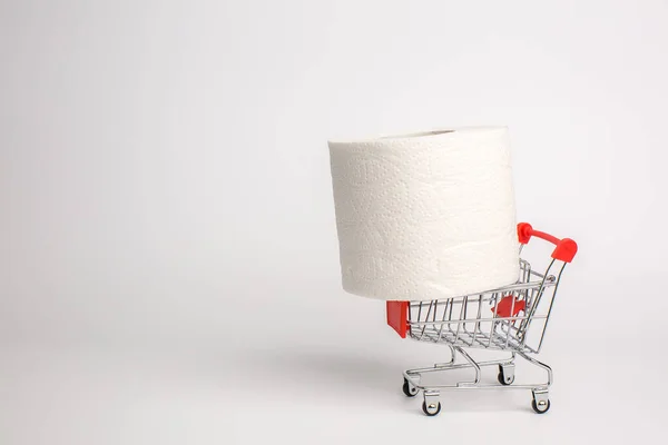 Toilet Paper Toy Shopping Cart Stockpiling Concept Due Coronavirus Outbreak — Stock Photo, Image