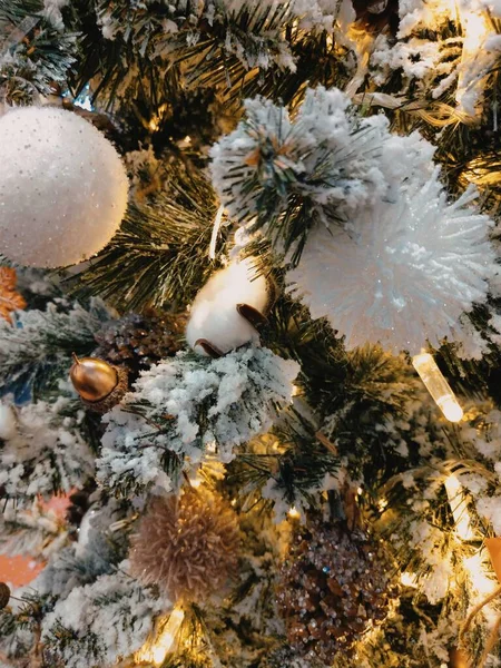 Illustrazione Nuovo Anno Bella Carta Con Albero Natale Decorato Sfondo — Foto Stock