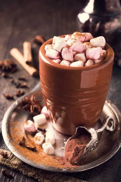Xícara Chocolate Quente Com Mini Marshmallows — Fotografia de Stock