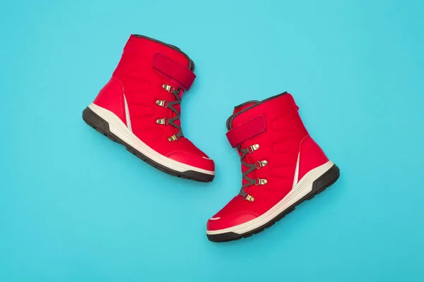 Kids Teenage Pink Winter Boots Isolated Blue Background Winter Boots — Stock Photo, Image