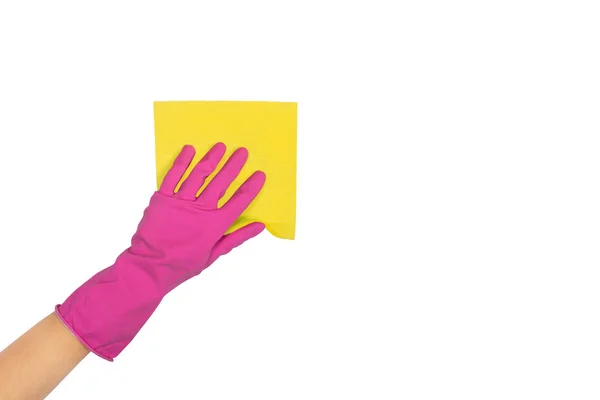 Sebuah Tangan Sarung Tangan Memegang Kain Microfiber Untuk Mencuci Dan — Stok Foto